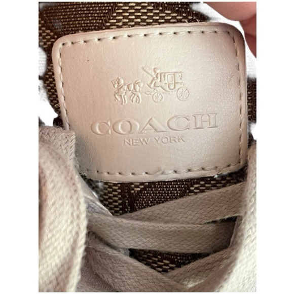 Coach Kelson Retro Signature C Monogram Lace-Up Sneakers Women's 9.5 Bone Brown - Picture 4 of 10